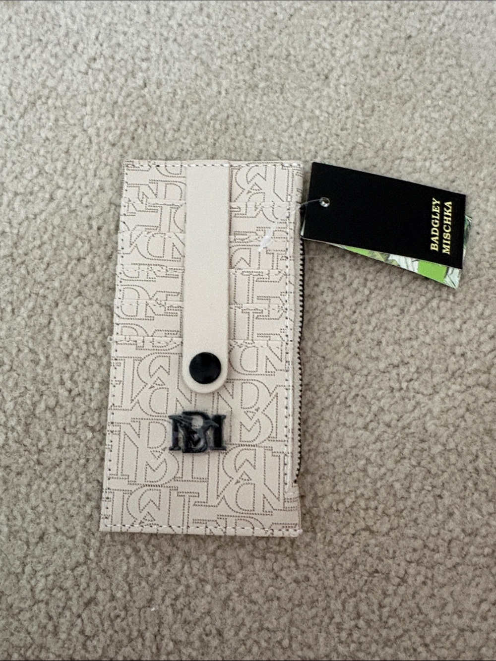 Badgley Mischka Cream Logo Monogram Phone Wallet Case with Snap Strap